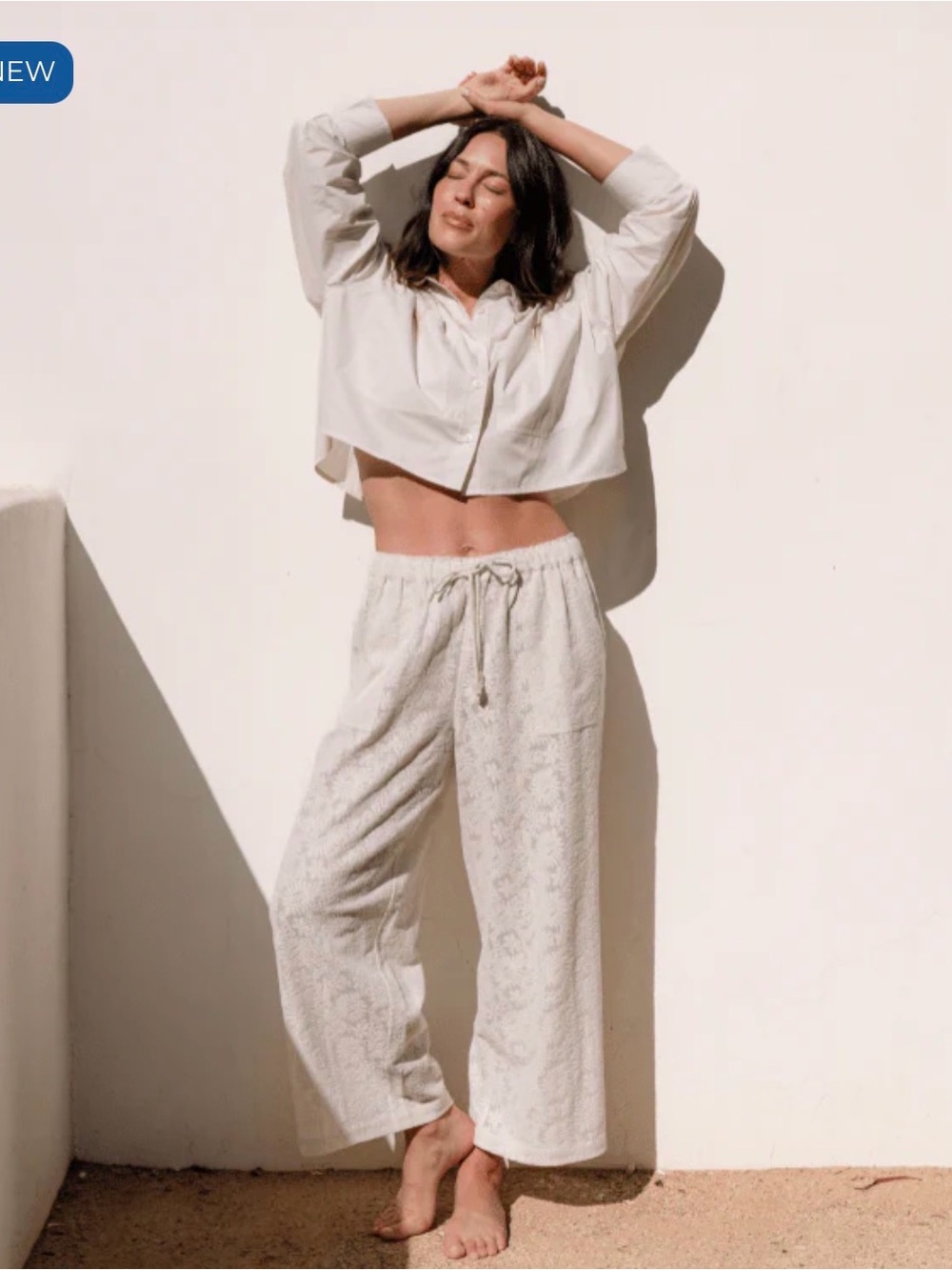 Relaxed Cream Wide-Leg Drawstring Pants